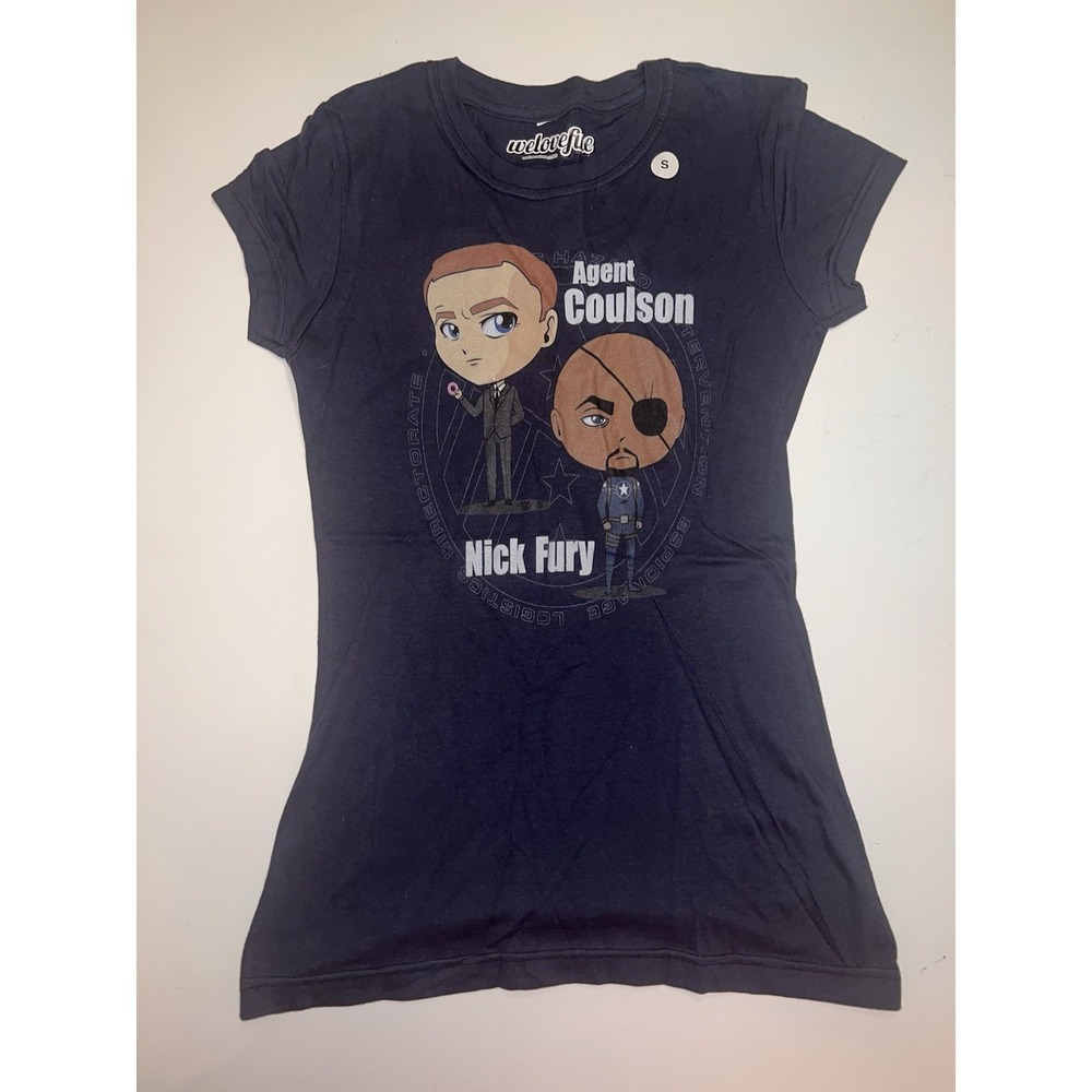 Marvel Heroes Agent Coulson Nick Fury Shield Tee Shirt Black Small Juniors Slim